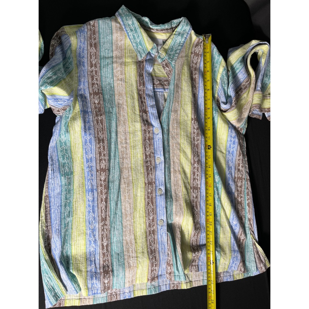 The Tog Shop Cotton Button Front Shirt XL Pastel Stripe Botanical Print - Picture 6 of 7